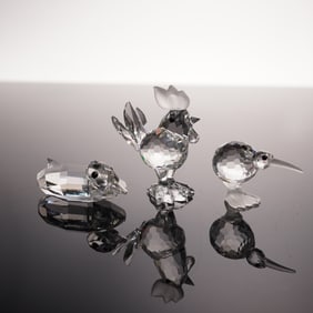 3pc Swarovski Silver Crystal Figurines, Kiwi Bird, Cockerel, Duck