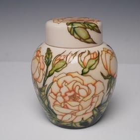 2pc Moorcroft Pottery Madam Rose Ginger Jar, Trial