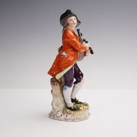 Carl Thieme Dresden Porcelain Hand-Painted Bag Piper Figurine