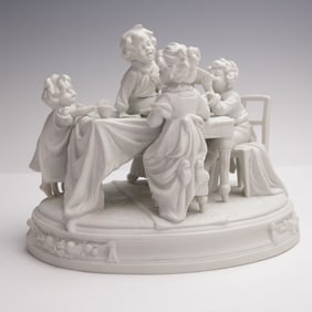 Scheibe-Alsbach Bisque Porcelain Figurine, Children at a Dinner Table