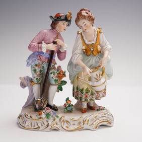 Antique Sitzendorf Porcelain Farming Duo Figurine