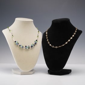 2pc Necklace Set, Swarovski with Swan Logo & Unmarked Crystal Bead Necklace