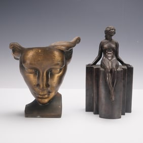 2pc Vintage Bronze Art Deco Bookend and Wall Sconce