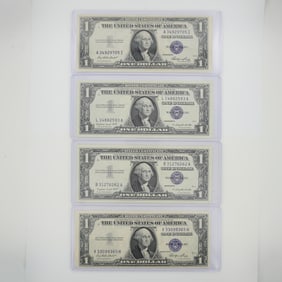 4pc 1935 and 1957 United States $1 Silver Certificate Blue Seal Banknotes