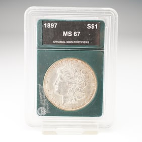 1897 Morgan Dollar Silver One Dollar Coin OCC Graded MS 67