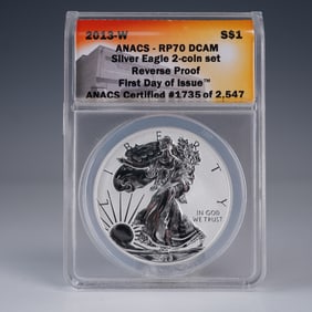 2013-W American Silver Eagle Reverse Proof Dollar, ANACS RP70 DCAM