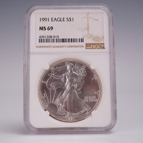 1991 American Silver Eagle First Release Dollar Coin NGC Graded MS 69