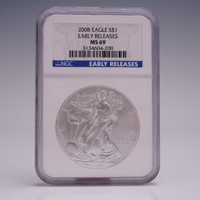 2008 American Silver Eagle Early Release Dollar Coin NGC Graded MS 69