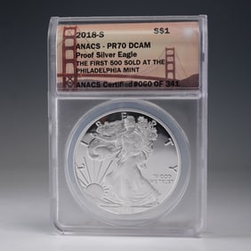 2018-S American Silver Eagle Type 1 Dollar ANACS Graded PR 70 DCAM