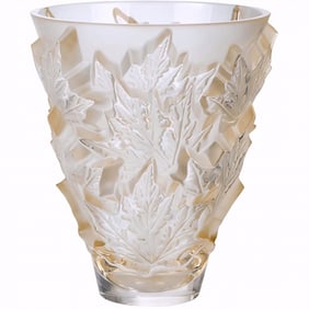 Lalique Crystal Vase, Champs Elysees Gold, Sealed Box