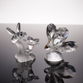 2pc Swarovski Crystal Figurines, Bumblebee and Butterfly