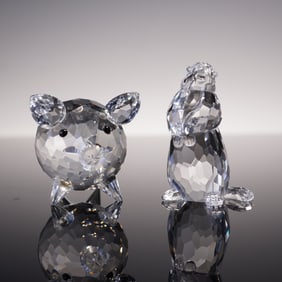 2pc Swarovski Crystal Figurines, Pig and Marmot