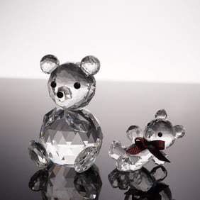 2pc Swarovski Silver Crystal Figurines, Large Bear and Kris Bear