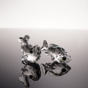 2pc Swarovski Silver Crystal Figurines, Mini Goldfish and Baby Carp