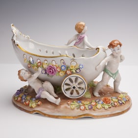 Von Schierholz Porcelain Hand Painted Cherub Chariot Centerpiece