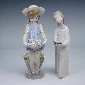 2pc Lladro Figurines, Girl with Candle 01014868, and My Flowers 01001284