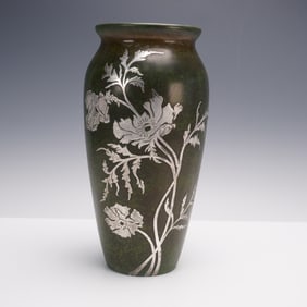 Heintz Art Metal Shop Sterling Silver On Bronze Vase