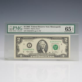 2003 $2 Minneapolis Federal Reserve Banknote PMG Graded Gem Unc 65 EPQ