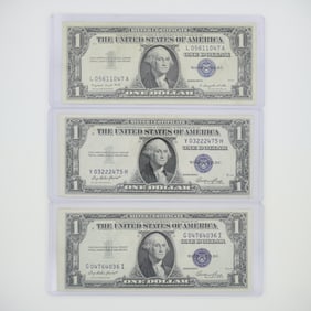 3pc 1935 and 1957 United States $1 Silver Certificate Blue Seal Banknotes