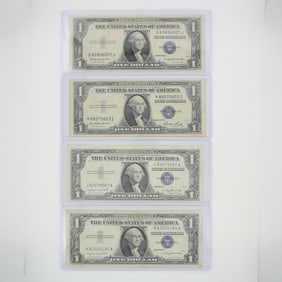 4pc 1935 and 1957 United States $1 Silver Certificate Blue Seal Banknotes