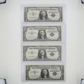 4pc 1957 United States $1 Silver Certificate Blue Seal with Motto Banknotes