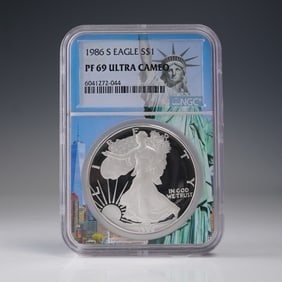 1986-S American Silver Eagle Type 1 Dollar NGC Graded PF 69 Ultra Cameo