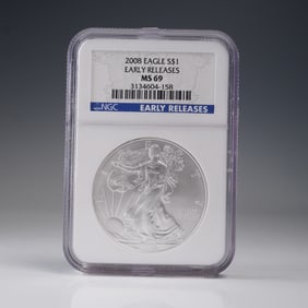 2008 American Silver Eagle Type 1 Dollar NGC Graded MS 69 Early Releases