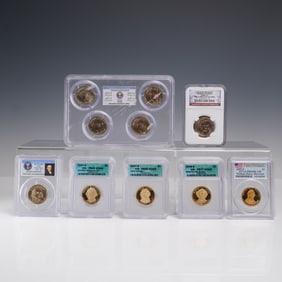7 2007-2009 U.S. Presidential  Graded Dollar Coins & Mint Varieties Set
