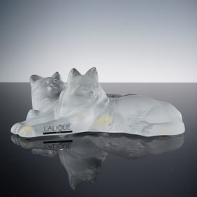 Lalique Crystal Figurines, Cats Happy and Heggie