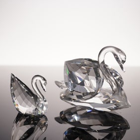 2pc Swarovski Crystal Swan Figurines