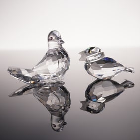 2pc Swarovski Silver Crystal Figurines, Dove and Sparrow