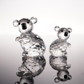2pc Swarovski Silver Crystal Figurines, Large Koala and Mini Koala