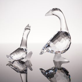 2pc Swarovski Silver Crystal Figurines, Mother Goose and Gosling Harry