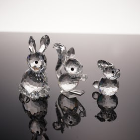 3pc Swarovski Silver Crystal Figurines Mother Rabbit, Mini Rabbit, Squirrel