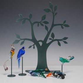 6pc Swarovski Crystal Paradis Birds and Tree Stand