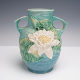 Roseville Pottery Handled Vase, Water Lily