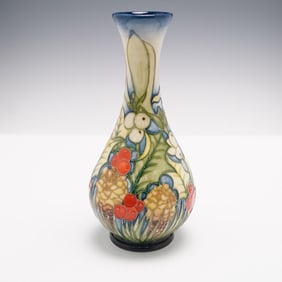 Moorcroft Pottery Bud Vase by Sandra Dance, Mistletoe & Holly