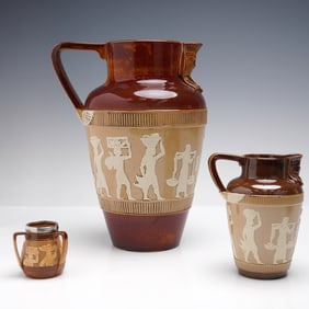 3pc Doulton Lambeth Egyptian Ware Stoneware Jugs