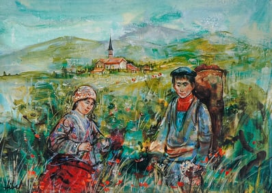 Edna Hibel Limited Edition Print on Paper, Grape Pickers of Alsace