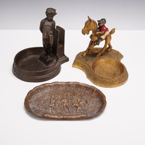 3pc Solid Brass and Bronze Tray, Ashtray, and Letter Holder