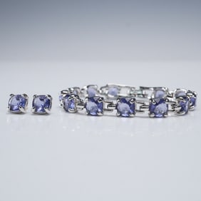 Swarovski Bracelet and Earrings Set Lavender Crystal and Silver Tone