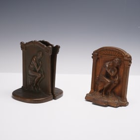 3pc Cast Metal Figural Bookends, The Thinker