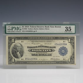 1918 $1 Federal Reserve Bank Boston Banknote PMG Graded 35 Choice Very Fine