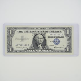 1957 United States $1 Blue Seal Silver Certificate Banknote with Motto