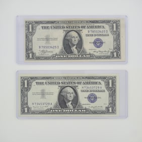 2pc 1935 and 1957 United States $1 Silver Certificate Blue Seal Banknotes