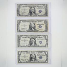 4pc 1935 and 1957 United States $1 Silver Certificate Blue Seal Banknotes