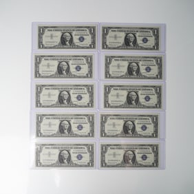 10pc 1957 United States $1 Silver Certificate Blue Seal Motto Banknotes