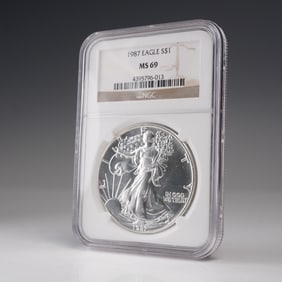 1987 American Silver Eagle Dollar Coin NGC Graded MS 69