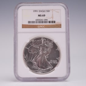 1991 American Silver Eagle Dollar Coin NGC Graded MS 69