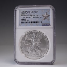 2007-W American Silver Eagle Type 1 Dollar NGC Graded MS 69 Burnished